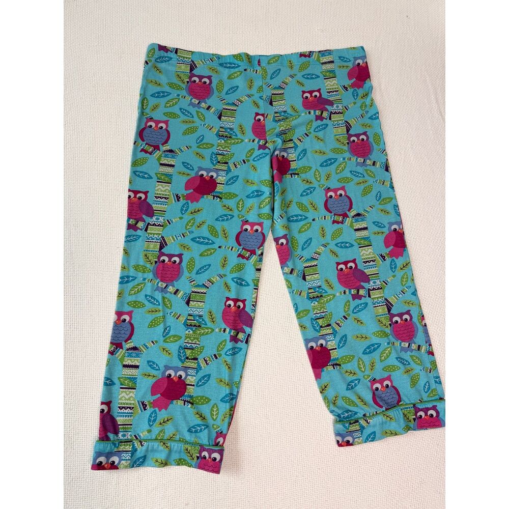 Nick & Nora Girls Owl Print Capri Sleep Pants Size L 10/12 Blue Pajama Lounge